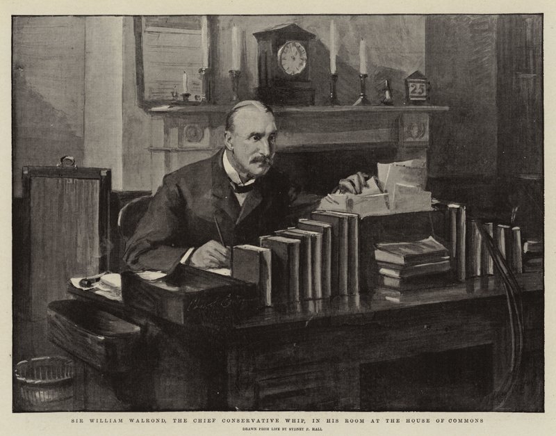 Sir William Walrond, den konservativa chefspiskan, i sitt rum i underhuset av Sydney Prior Hall