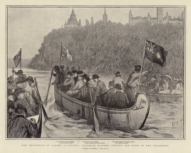 Kanoternas procession i Ottawa, kanadensiska båtsmän som sjunger gamla sånger om resande av Sydney Prior Hall