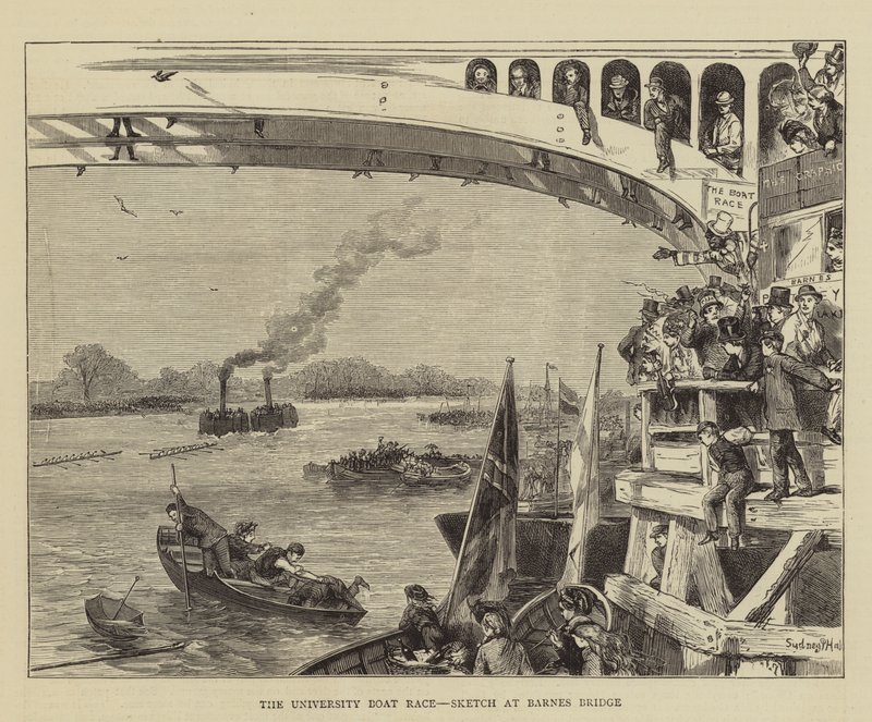 University Boat Race, skiss på Barnes Bridge av Sydney Prior Hall