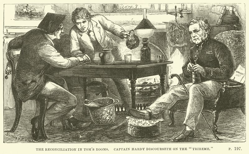 Illustration för Tom Brown i Oxford av Thomas Hughes av Sydney Prior after Hall