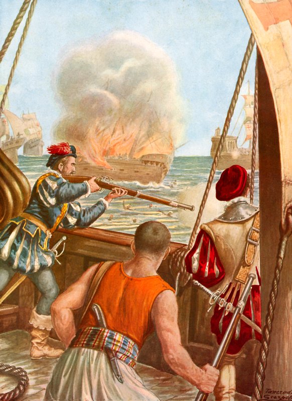 Arabiskt fartyg satte eld av den portugisiska flottan av Tancredi Scarpelli