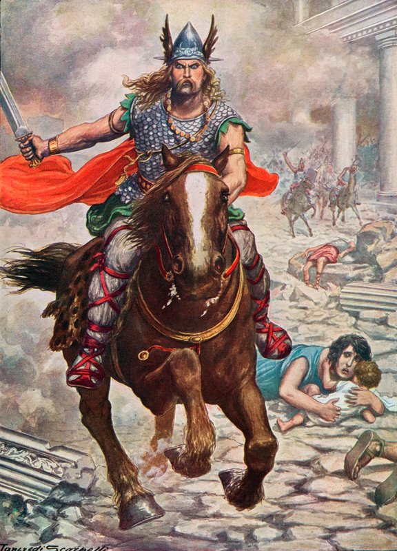 Attila hunnen lyfter Aquila till marken. av Tancredi Scarpelli