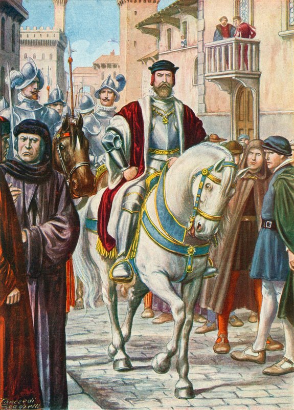Cosimo I med sina spanska och tyska vakter som alltid följde honom av Tancredi Scarpelli