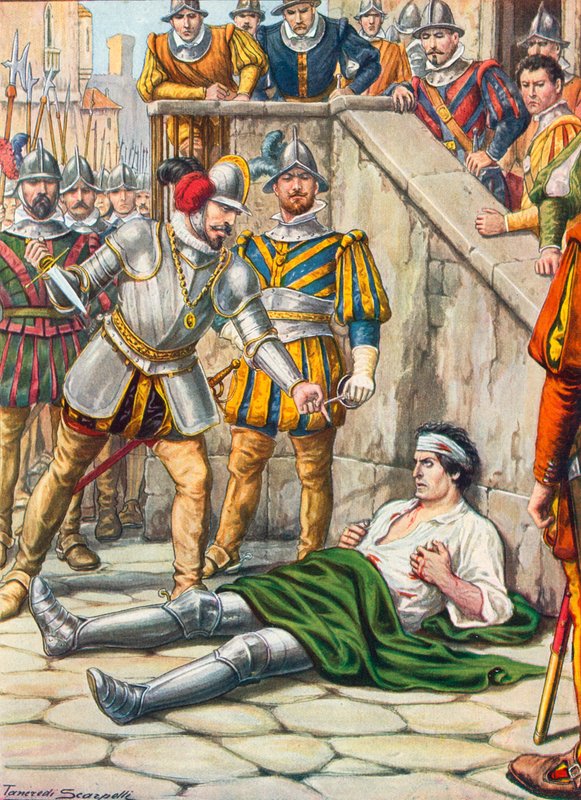 Francesco Ferrucis död efter slaget vid Gavinana, 3 augusti 1530 av Tancredi Scarpelli