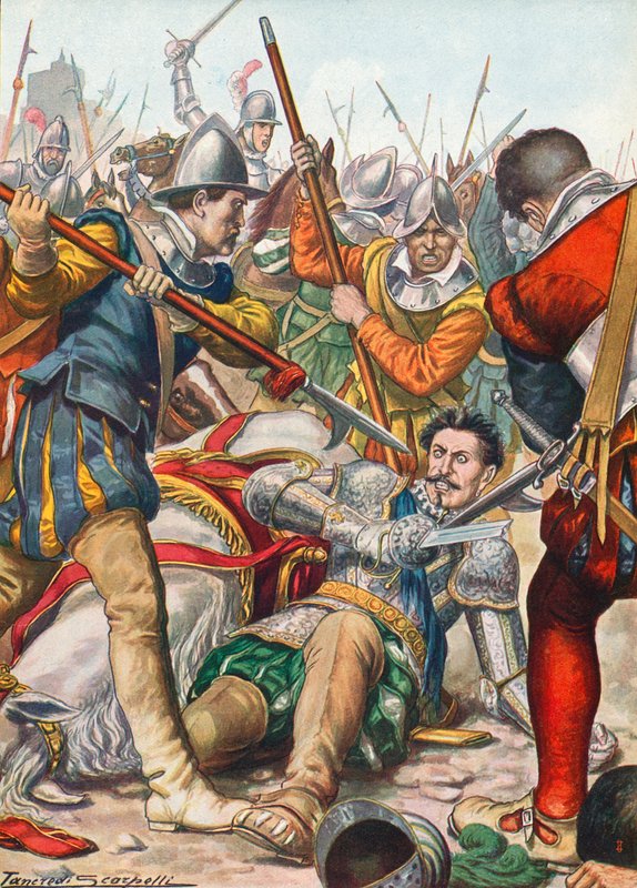 Gaston de Foix dör i slaget vid Ravenna 1512 av Tancredi Scarpelli