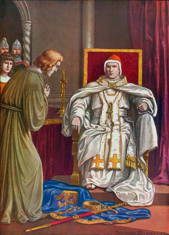 Den helige romerske kejsaren Henrik IV gör bot för att vända sin bannlysning av påven Gregorius VII av Tancredi Scarpelli
