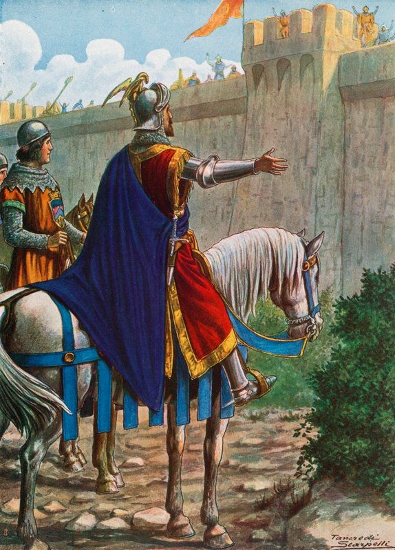 Manfred, kung av Sicilien, ber saracenerna om inträde till Lucera (Puglia), 1254 av Tancredi Scarpelli