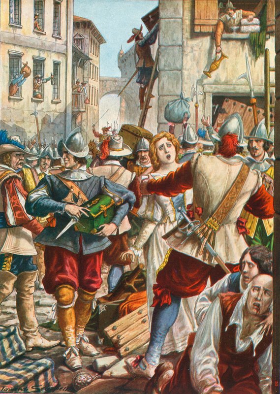 Mantua attackerades av österrikarna 1630 av Tancredi Scarpelli