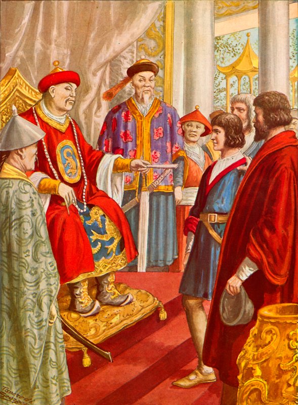 Marco Polo den yngre presenteras för Kublai Khan av Tancredi Scarpelli