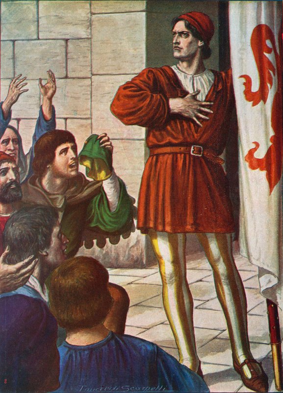 Michele di Lando inför en jublande folkmassa, 1378 av Tancredi Scarpelli