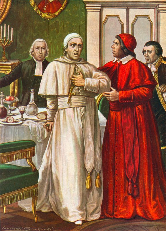 Påven Clemens XIV tagen av en plötslig sjukdom som misstänktes vara orsakad av ett gift administrerat av jesuiterna 1774 av Tancredi Scarpelli