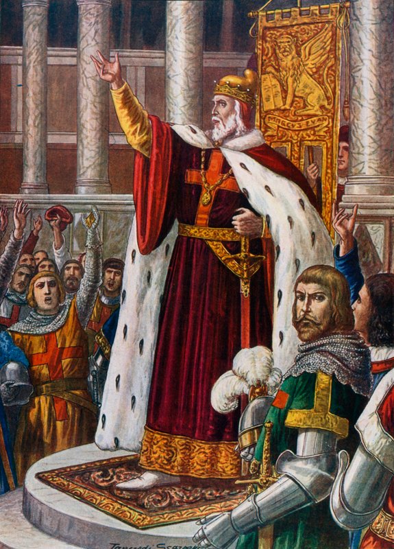 Dogen av Venedig i San Marco som bjuder in människor och soldater att gå med i korståget, c 1095 av Tancredi Scarpelli