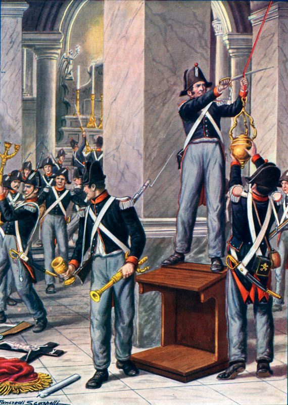 Plundringen av Cesena av påvliga soldater, 1832 av Tancredi Scarpelli