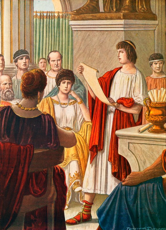 Vergilius läser sina dikter för Augustus med Octavia närvarande av Tancredi Scarpelli