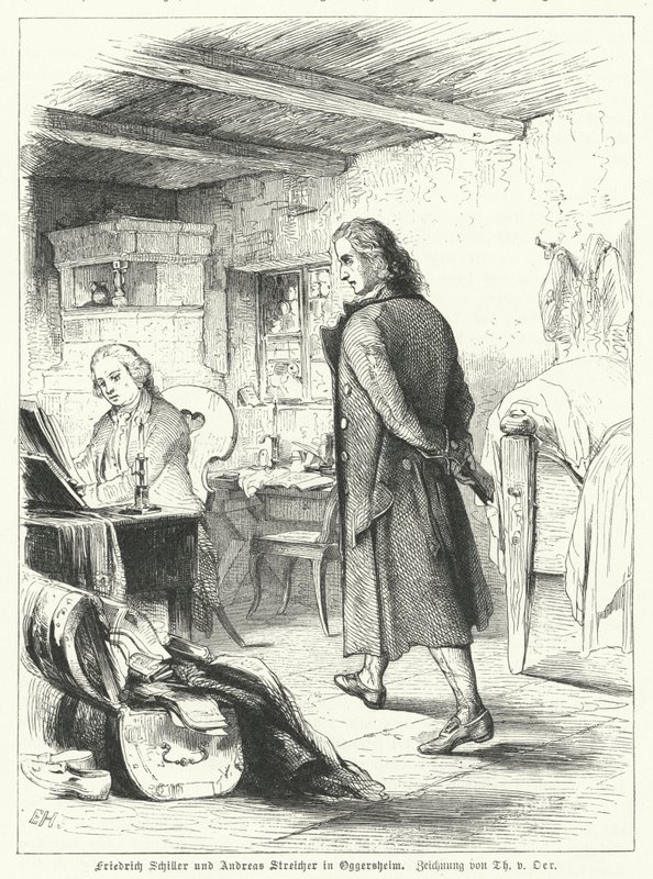 Den tyske poeten och dramatikern Friedrich Schiller med sin vän pianisten och kompositören Andreas Streicher i Oggersheim av Theobald Reinhold von Oer