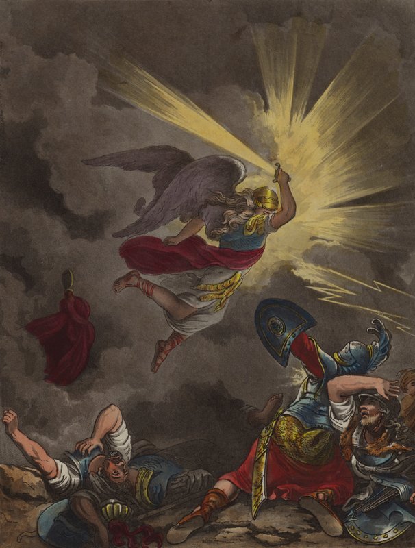 Herrens ängel som dödar assyrierna (etsning) av Theodore (after) Lane