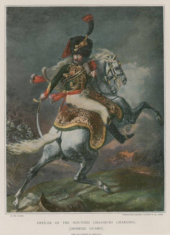 Officer i de beridna chasseurerna som laddar av Theodore Gericault