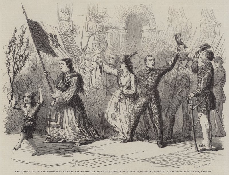 Revolutionen i Neapel, gatubild i Neapel dagen efter Garibaldis ankomst av Thomas Nast
