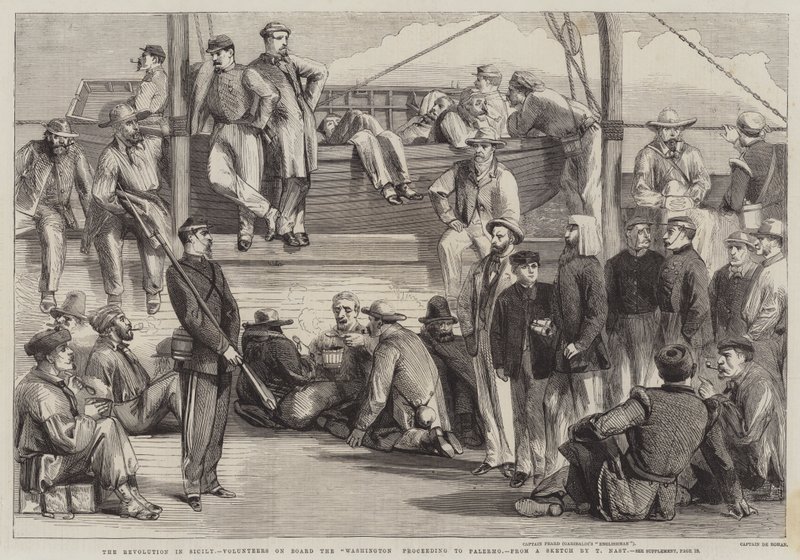 Revolutionen på Sicilien, frivilliga ombord på Washington på väg till Palermo av Thomas Nast