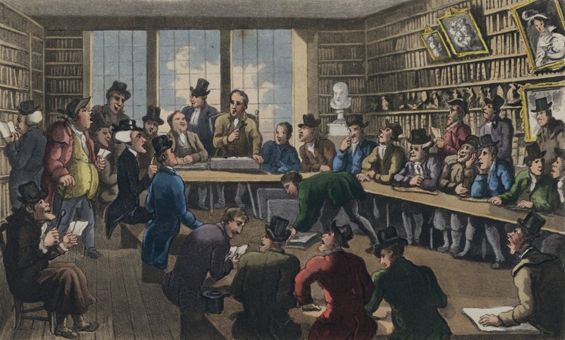 Doctor Syntax på en auktion av Thomas Rowlandson