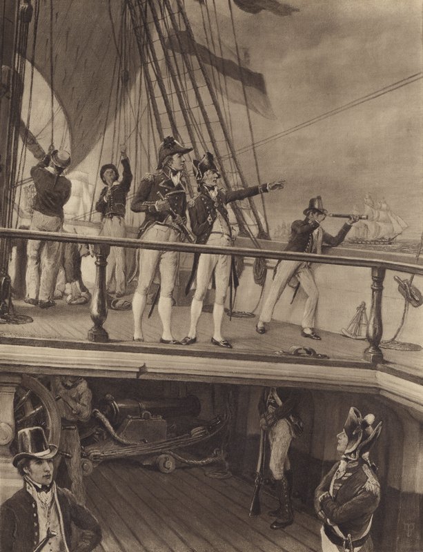 Nelsons jagar efter den franska flottan, 1805 av Thomas after Davidson