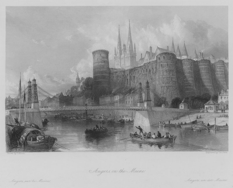 Angers, on the Maine (gravyr) av Thomas (after) Allom