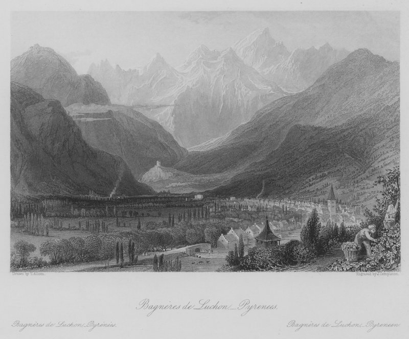Bagneres de Luchon, Pyrenéerna (gravyr) av Thomas (after) Allom