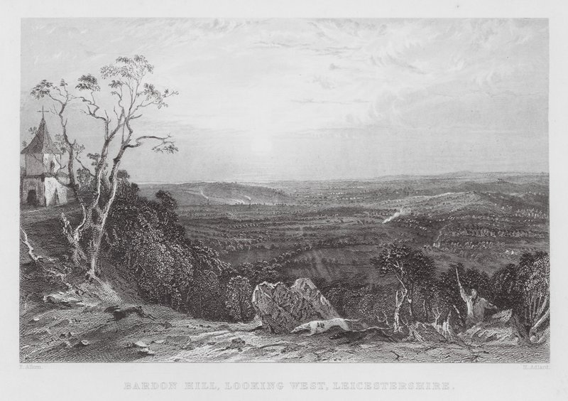 Bardon Hill, västerut, Leicestershire (gravyr) av Thomas (after) Allom