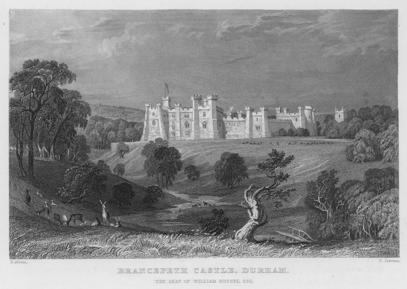 Brancepeth Castle, Durham, säte för William Russel (gravyr) av Thomas (after) Allom