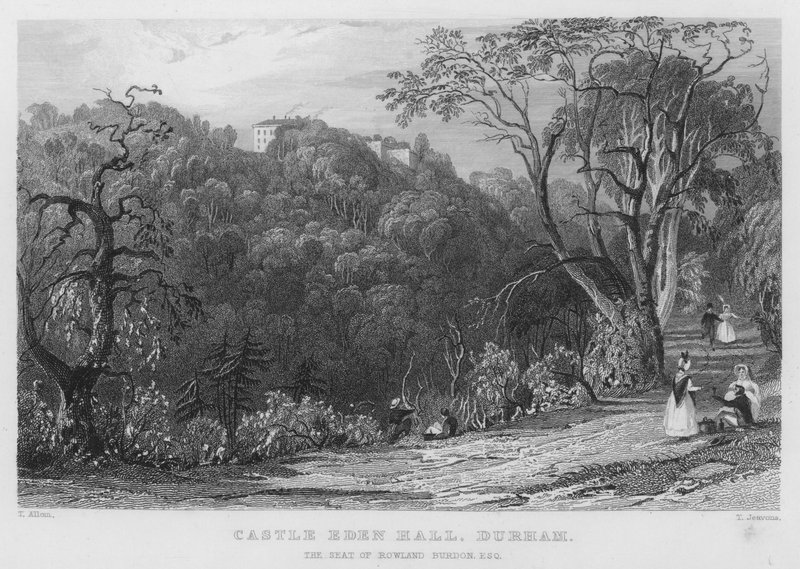 Castle Eden Hall, Durham, säte för Rowland Burdon (gravyr) av Thomas (after) Allom