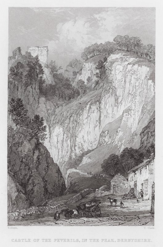 Castle of the Peverils, i Peak, Derbyshire (gravyr) av Thomas (after) Allom