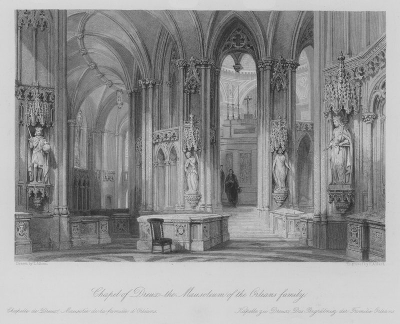 Kapellet i Dreux, mausoleet för familjen Orleans (gravyr) av Thomas (after) Allom