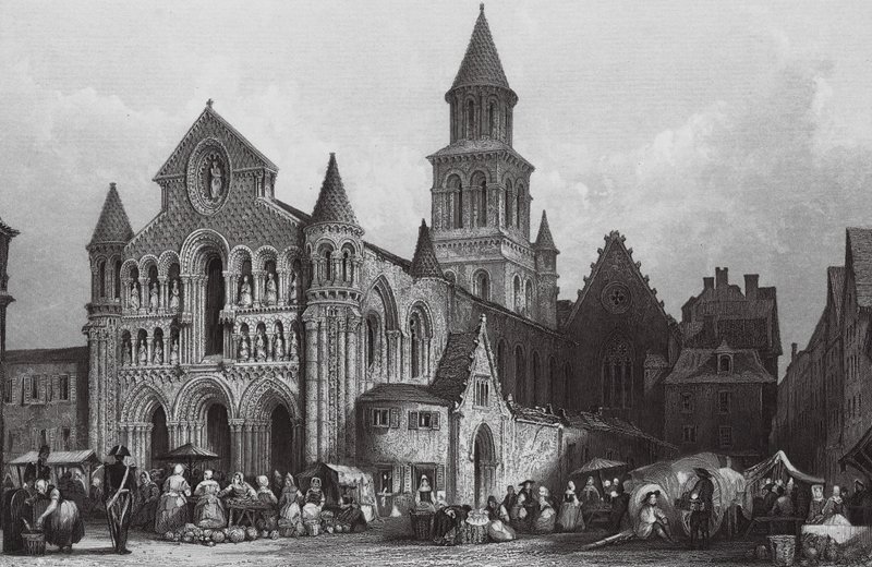 Kyrkan Notre Dame, Poitiers (gravyr) av Thomas (after) Allom