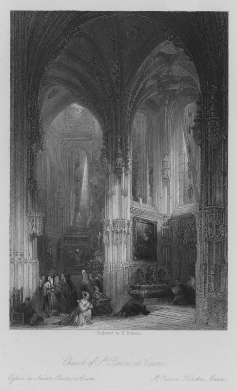 St Pierre-kyrkan i Caen (gravyr) av Thomas (after) Allom