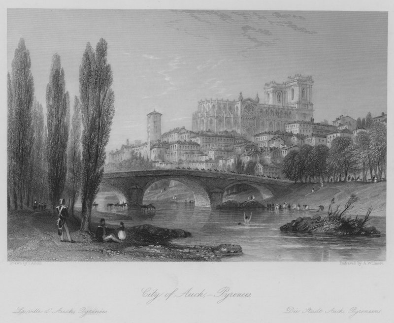 Staden Auch, Pyrenéerna (gravyr) av Thomas (after) Allom