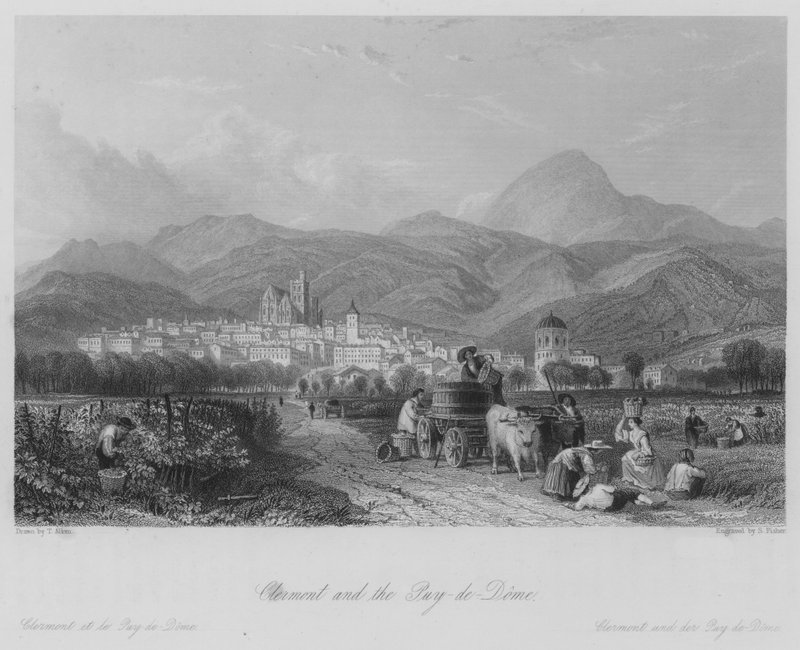 Clermont och Puy-de-Dome (gravyr) av Thomas (after) Allom