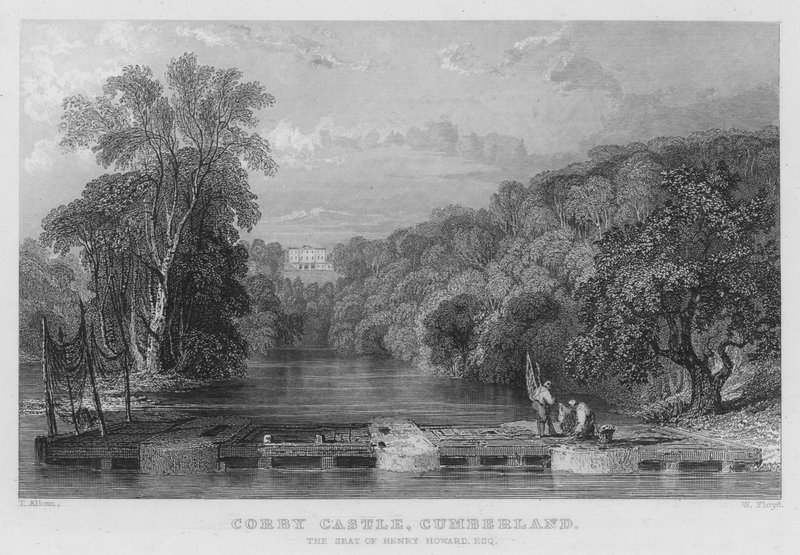Corby Castle, Cumberland, säte för Henry Howard (gravyr) av Thomas (after) Allom