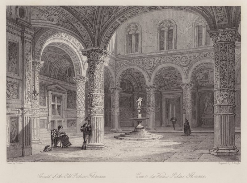 Court of the Old Palace, Florens (gravyr) av Thomas (after) Allom