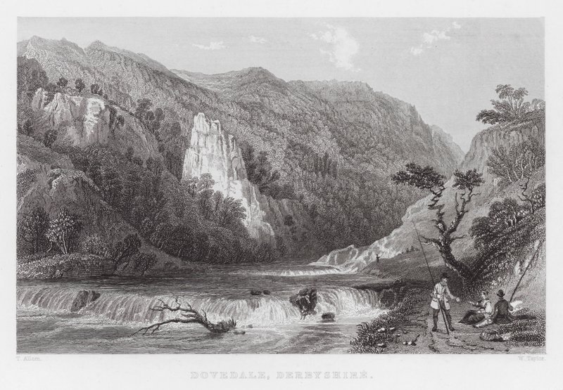 Dovedale, Derbyshire (gravyr) av Thomas (after) Allom