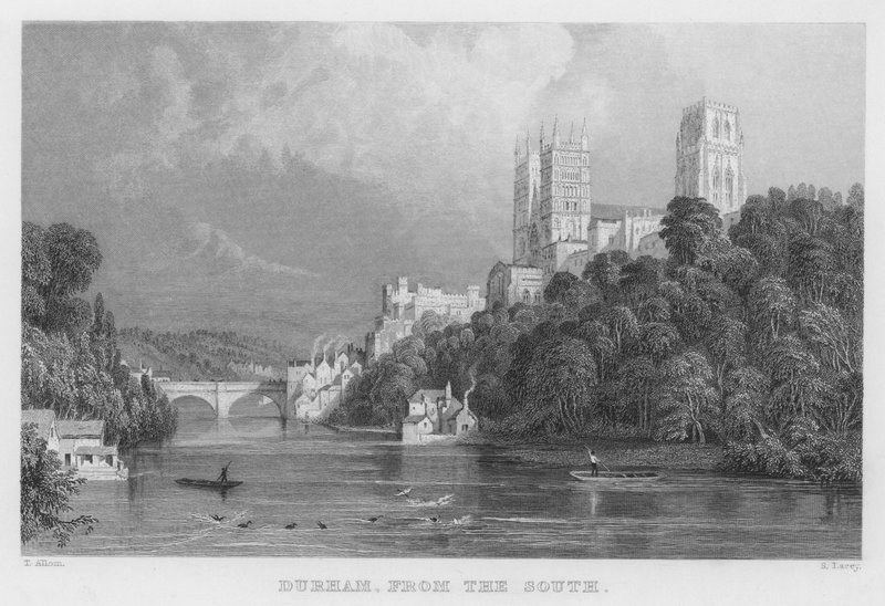 Durham, från söder (gravyr) av Thomas (after) Allom