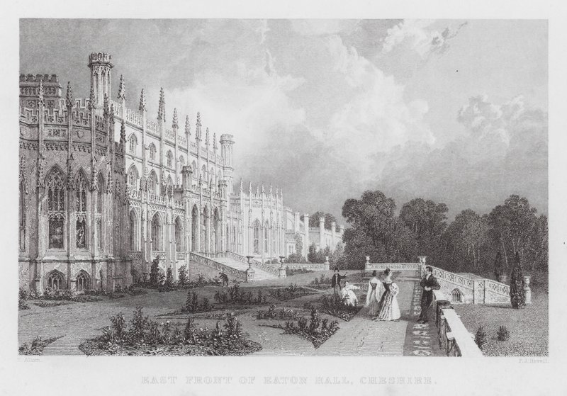 East Front of Eaton Hall, Cheshire (gravyr) av Thomas (after) Allom