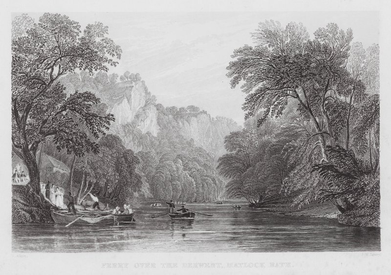 Färja över Derwent, Matlock Bath (gravyr) av Thomas (after) Allom