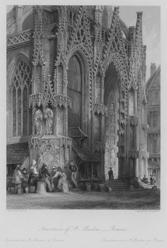Fontän av St Maclou, Rouen (gravyr) av Thomas (after) Allom