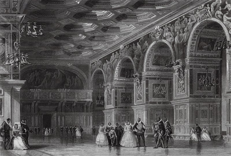 Henrik 2:s galleri i Fontainebleau (gravyr) av Thomas (after) Allom