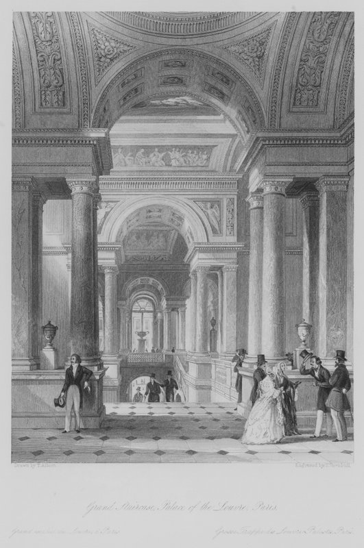 Stora trappan, Louvrens palats, Paris (gravyr) av Thomas (after) Allom