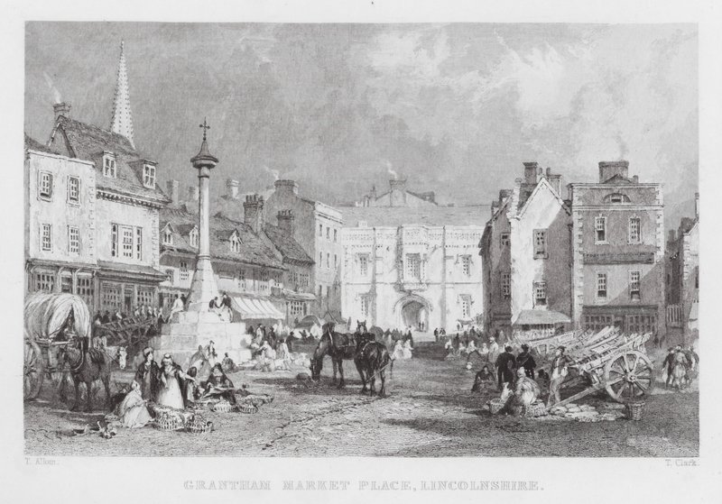 Grantham Market Place, Lincolnshire (gravyr) av Thomas (after) Allom