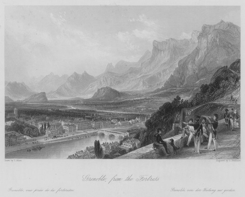 Grenoble, från fästningen (gravyr) av Thomas (after) Allom