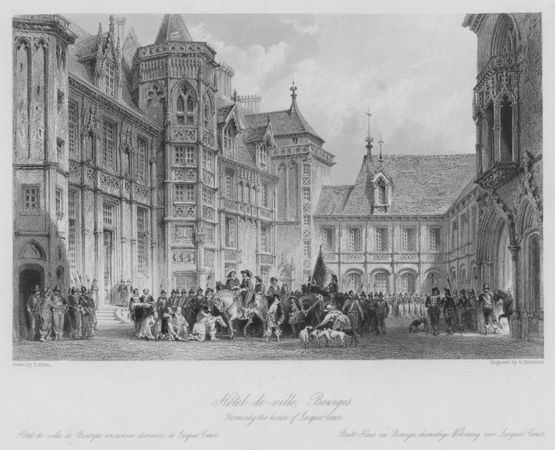 Hotel-de-ville, Bourges, tidigare Jacques Coeurs hus (gravyr) av Thomas (after) Allom