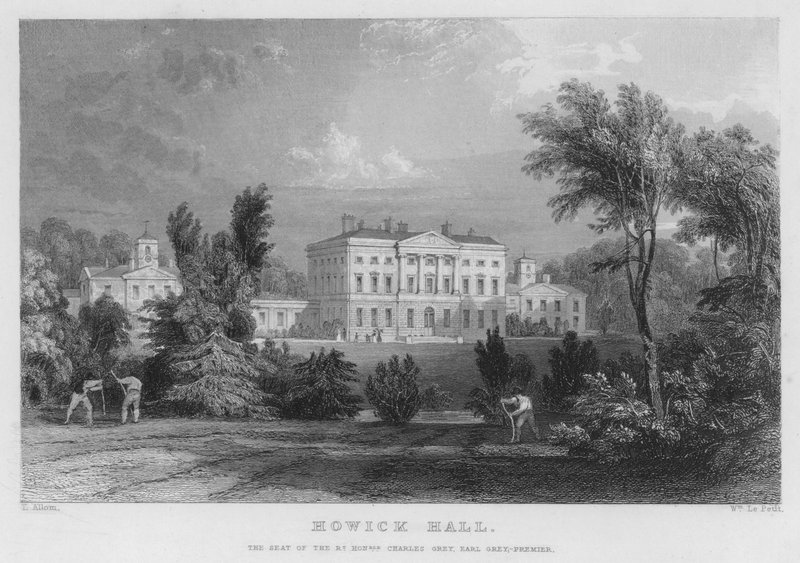 Howick Hall, säte för Charles Grey, Earl Grey, Premier (gravyr) av Thomas (after) Allom