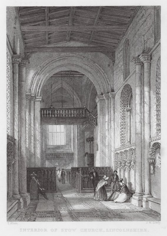 Interiör av Stow Church, Lincolnshire (gravyr) av Thomas (after) Allom